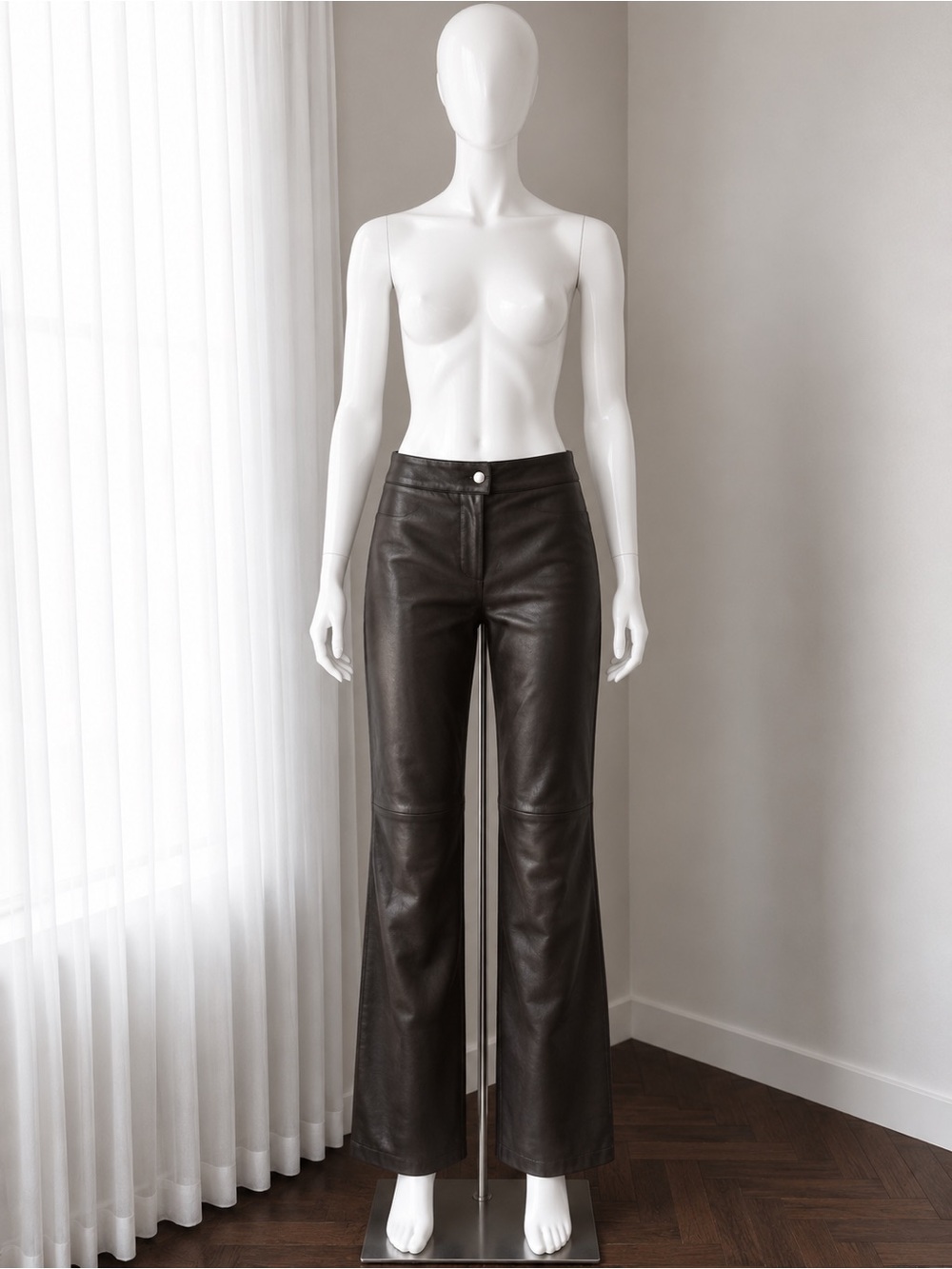 Womens Brown Real Italian Leather flare boot Pants XS
